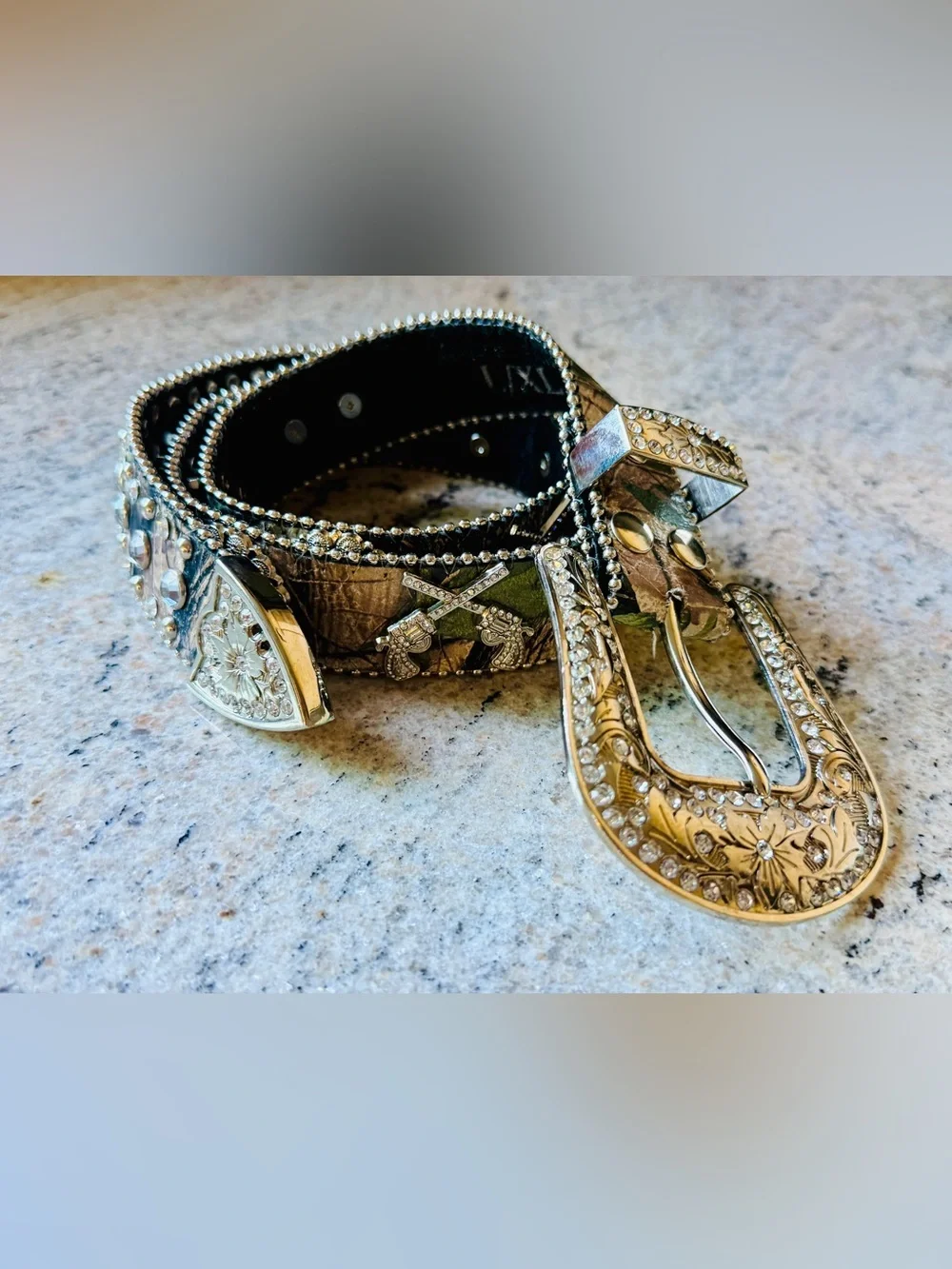 Rhinestone Embellished Camo Western Belt